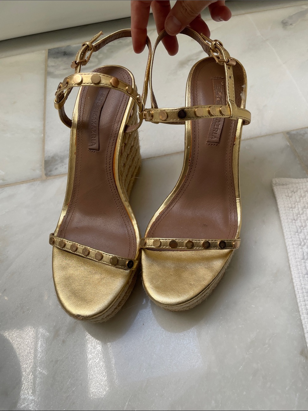 BCBGMaxAzria Gold Metallic Espadrille Wedge Sandals - Picture 2 of 5